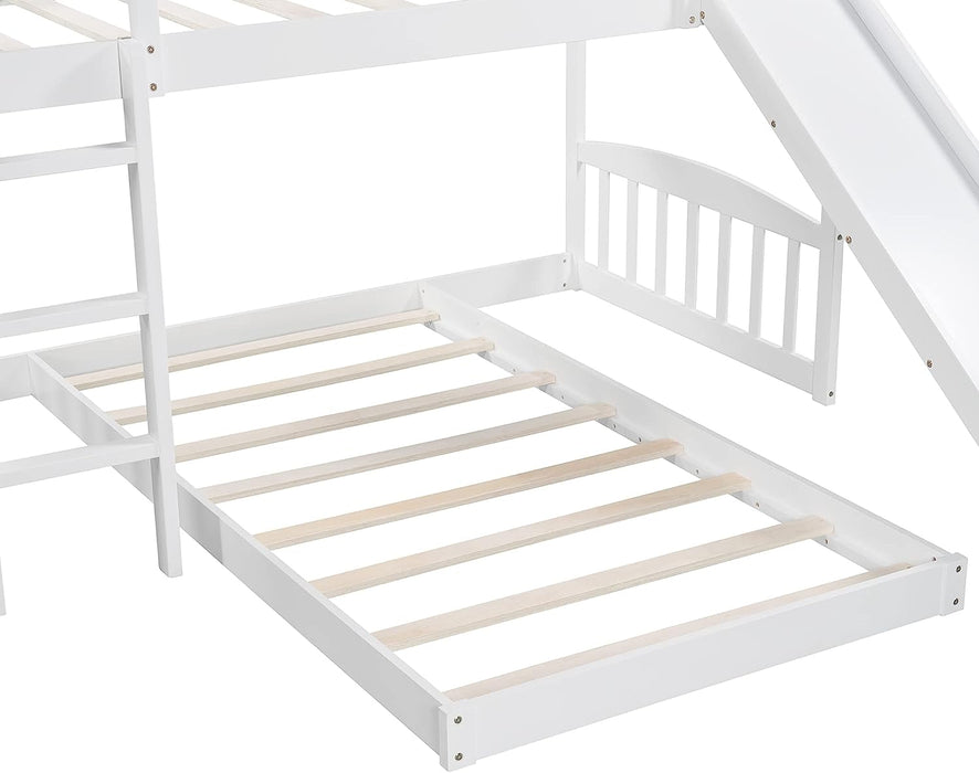 Wooden Low Twin over Twin Bunk Bed with Slide