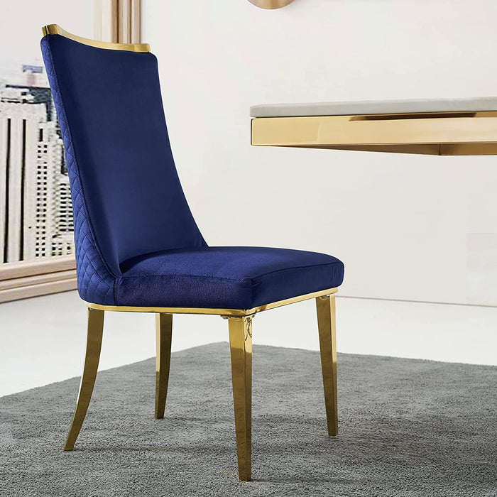 Set of 6 Blue Velvet Dining Chairs