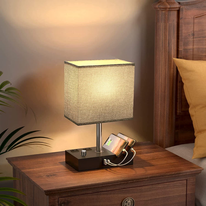 Dimmable Nightstand Lamp with USB C Ports, Grey