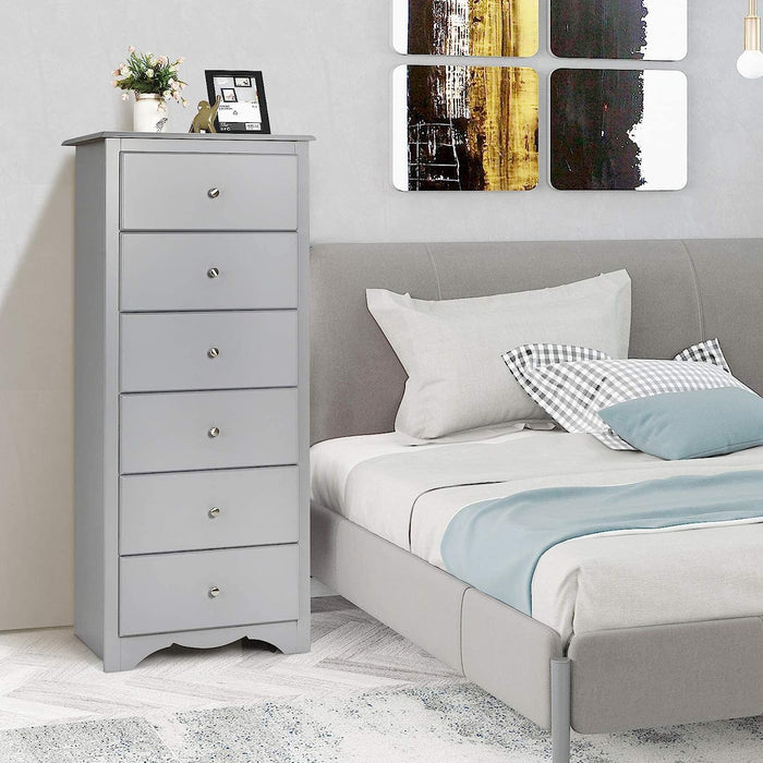 Grey Wooden 6-Drawer Chest for Bedroom & Entryway