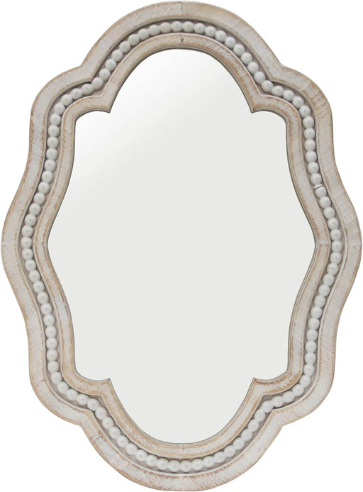 Oval Vanity Decorative Wall Mirror with Beaded and Scalloped Edges, Vintage Rustic Mirror Decor for Bathroom Bedroom Living Room Home House Office Entryway,27" Tall