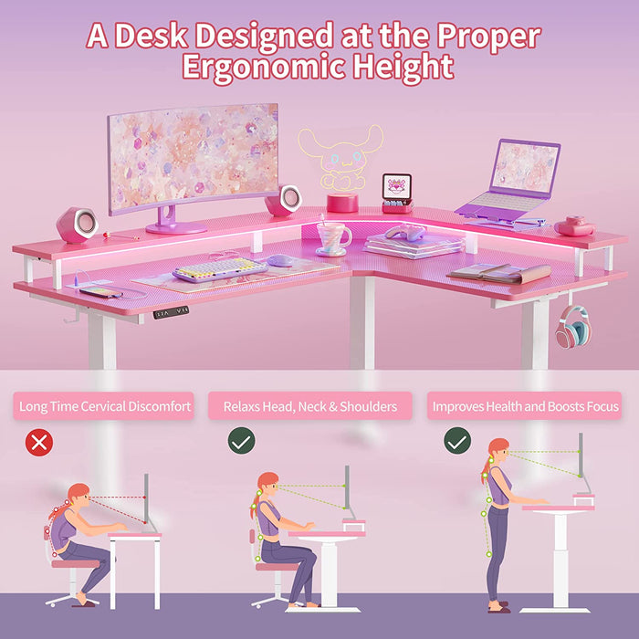 Pink Carbon Fiber L-Shaped Gaming Desk