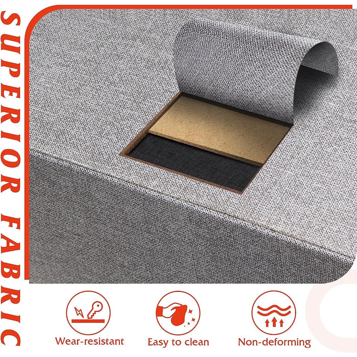 Light Grey Fabric Dresser with 4 Drawers, Wood Top