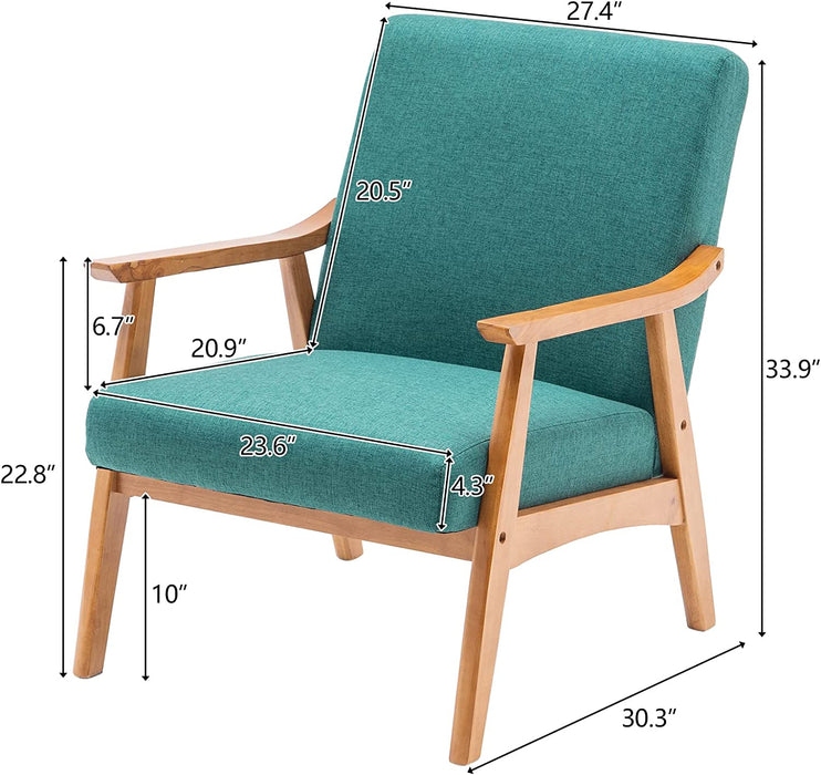 Retro-Style Emerald Accent Chair with Solid Wood Frame