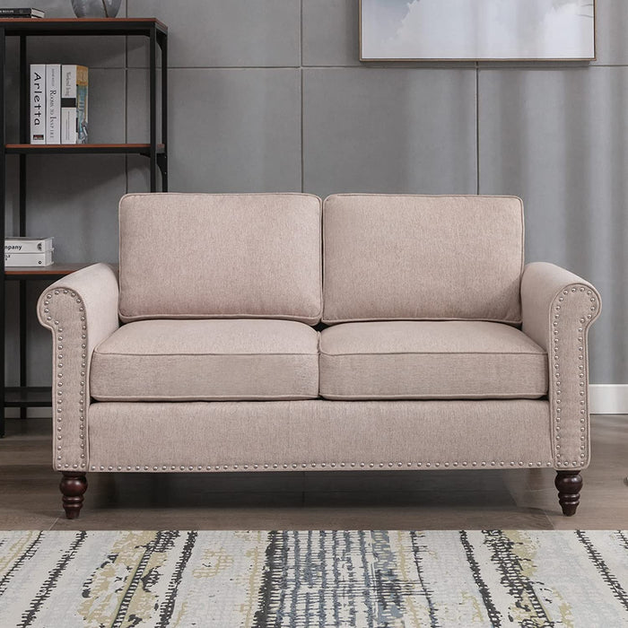 Beige Upholstered Sofa Set With