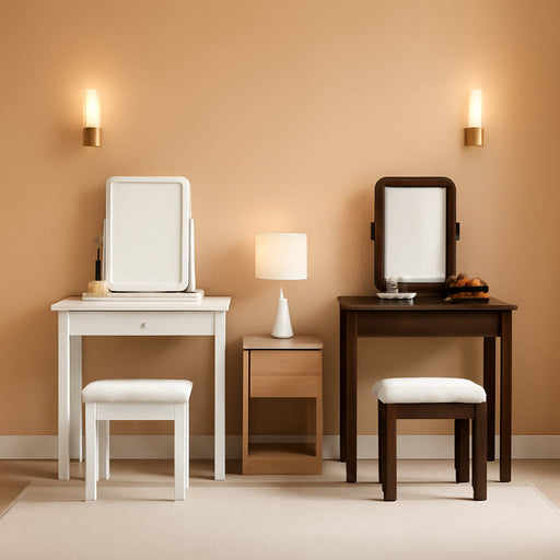 Transitional Vanity Set with Mirror, Stool (Espresso)