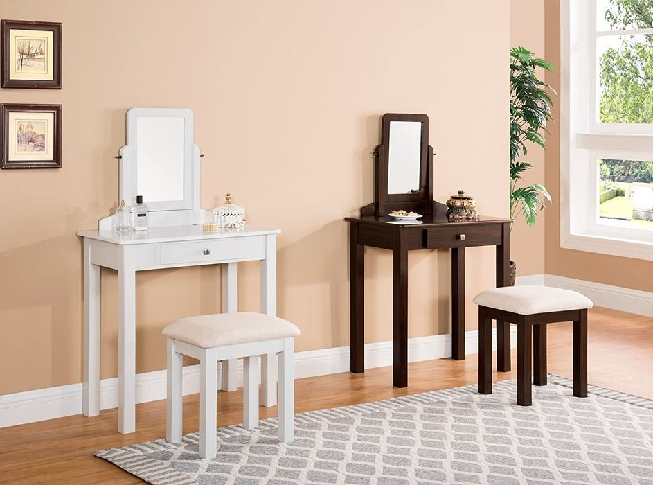 Transitional Vanity Set with Mirror, Stool (Espresso)