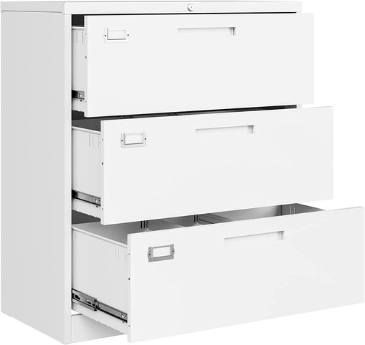 White 3-Drawer Metal File Cabinet for Home Office