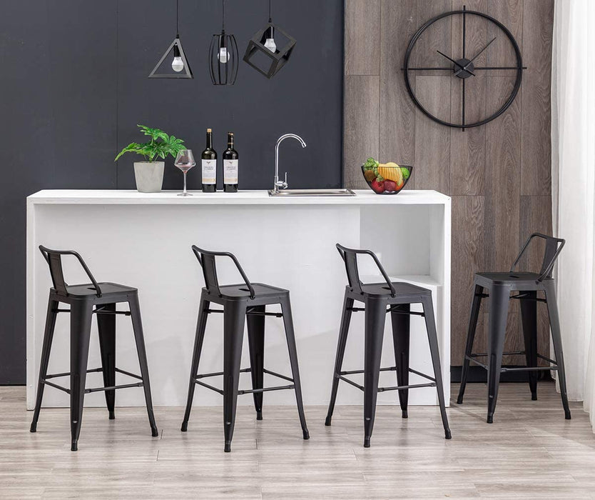 Low Back Matte Black Metal Counter Stools Set of 4