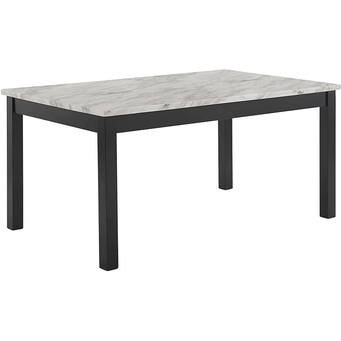 6-Person Dining Table with Faux Marble Top, Black Base
