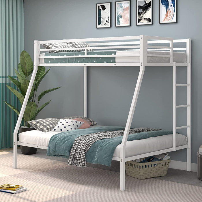 Metal Bunk Beds Twin over Full, Ladders, Guard Rails, White