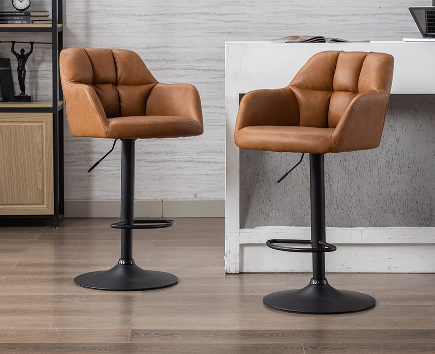 Modern Swivel Bar Stools Leather with Back and Arms