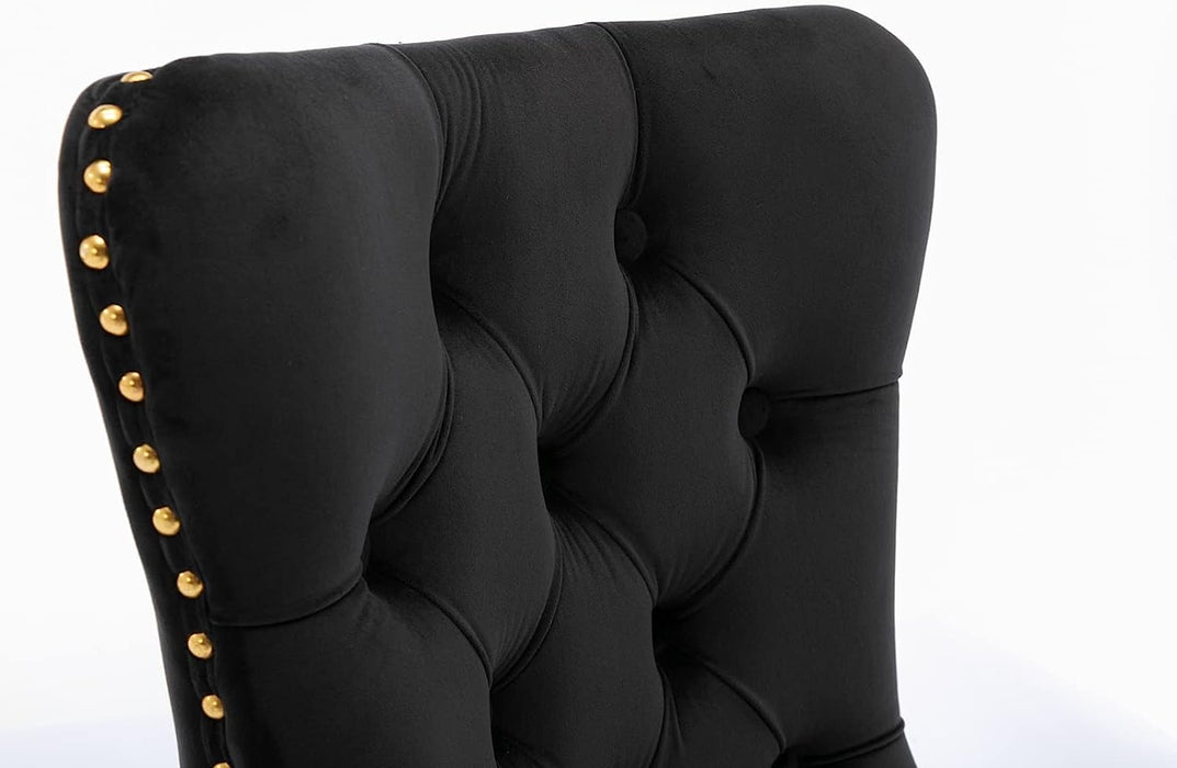 Velvet Dining Chairs with Gold Metal Legs, Black