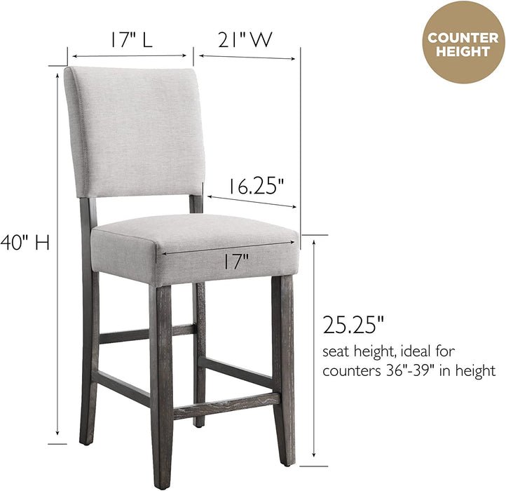 Upholstered Back Counter Height Barstool, Set of 2, Grey