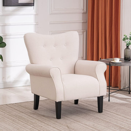 Modern Wingback Accent Chair with Wood Legs