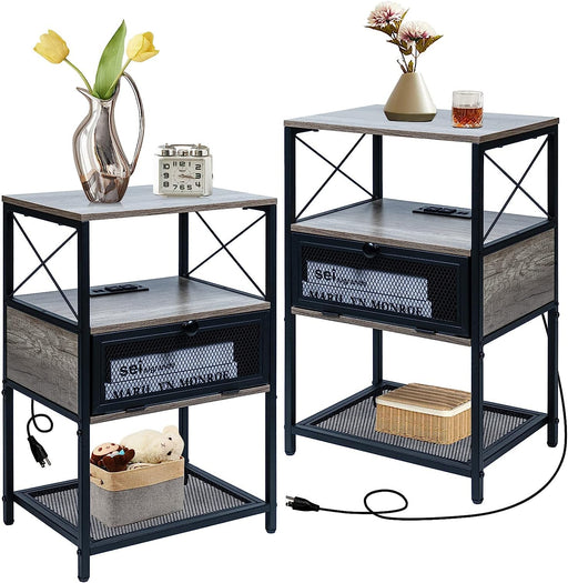 Nightstands Set of 2 with Charging Station