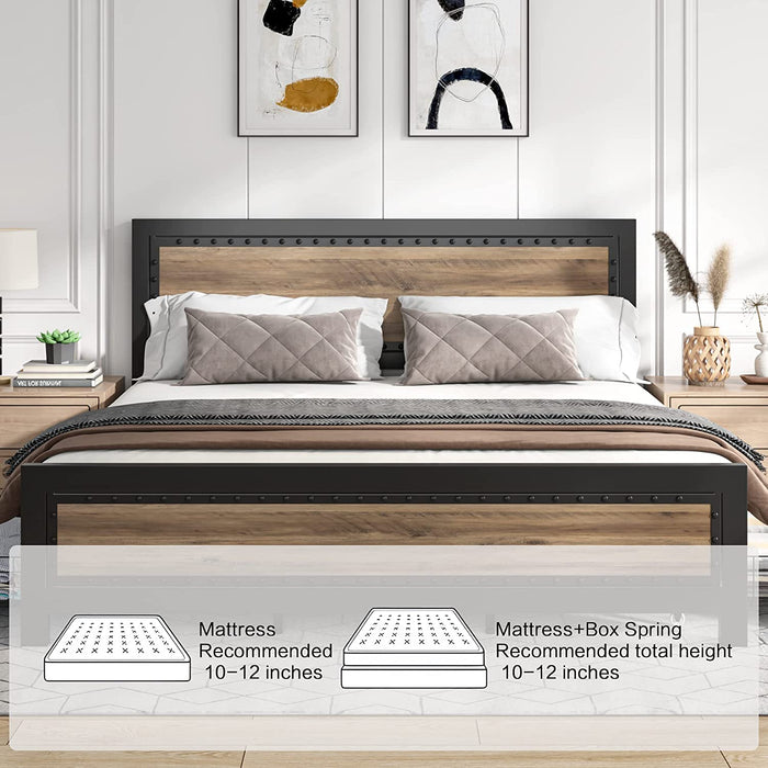 Queen Size Bed Frame with 4 Storage Drawers, Rivet Modern Headboard/Footboard