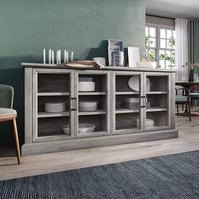 Gray Wash Sideboard with Glass Display Cabinet