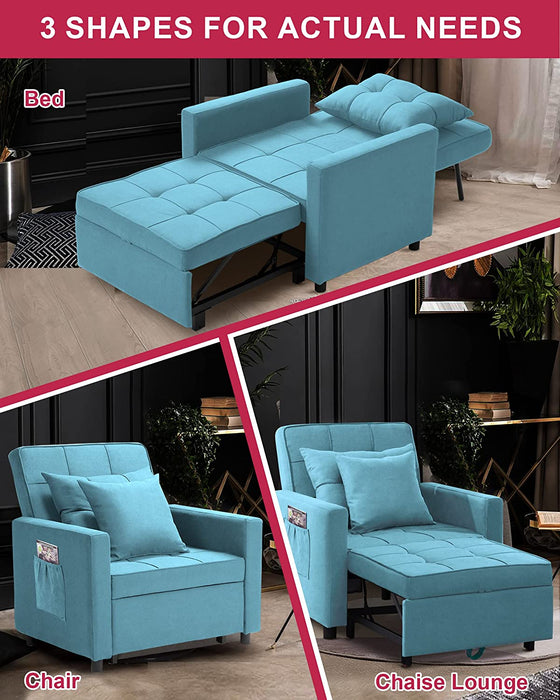 Blue 3-In-1 Sofa Bed Chair