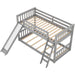 Grey Low Twin Bunk Bed with Slide and Ladder