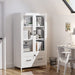 White Wood File Cabinet with Glass Doors
