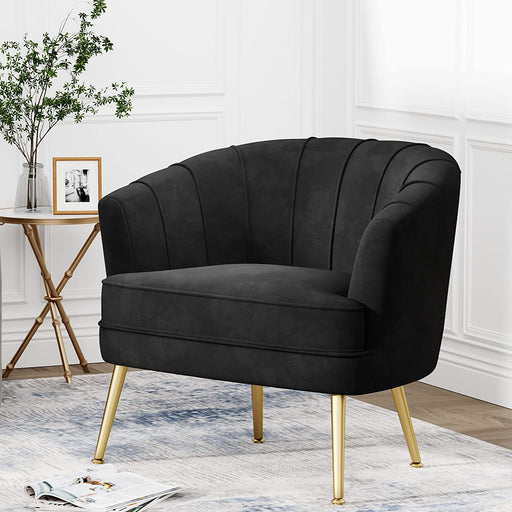 Modern Black Velvet Accent Chair with Golden Legs