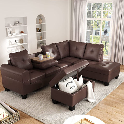 L-Shaped Leather Sectional with Storage