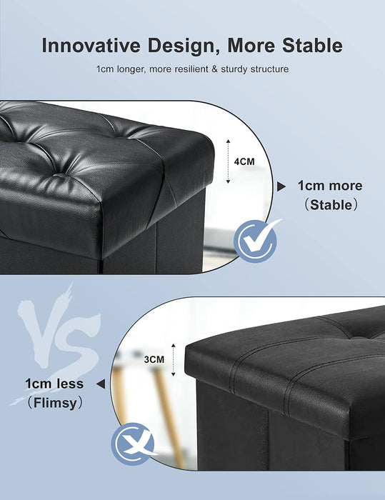 Black Faux Leather Ottoman with Storage and Legs