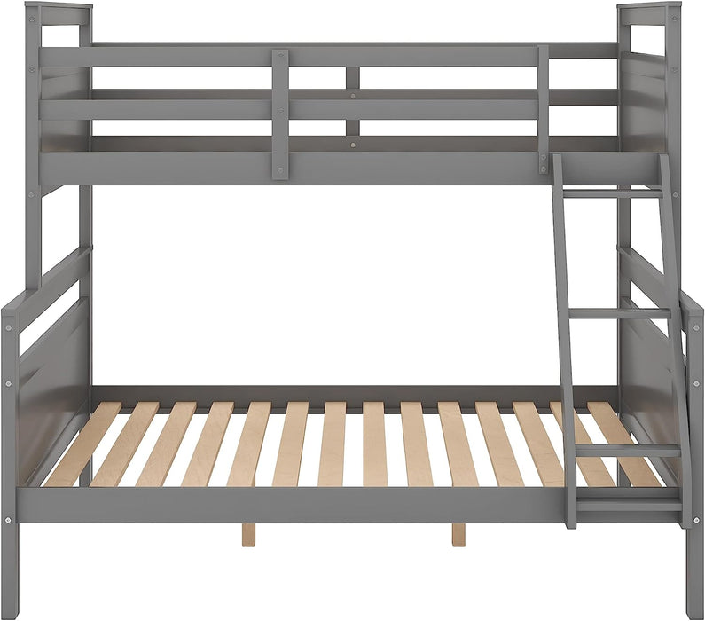 Twin over Full Wood Bunk Bed with Guardrail, Gray