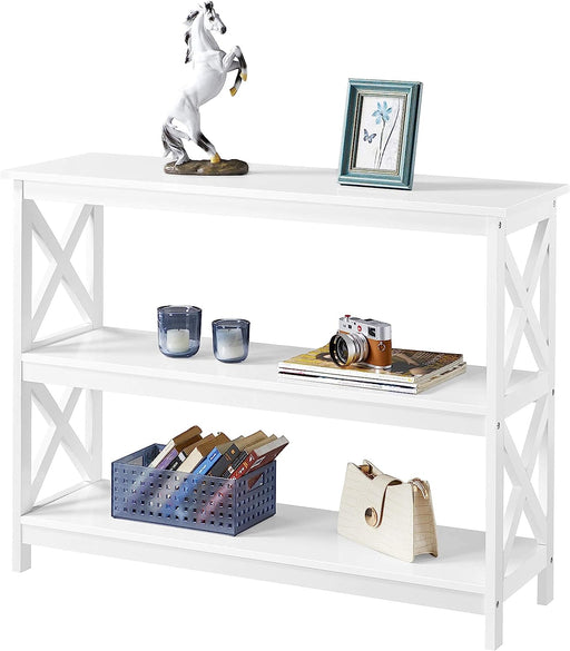 White 3-Tier Console Table with Storage Shelves