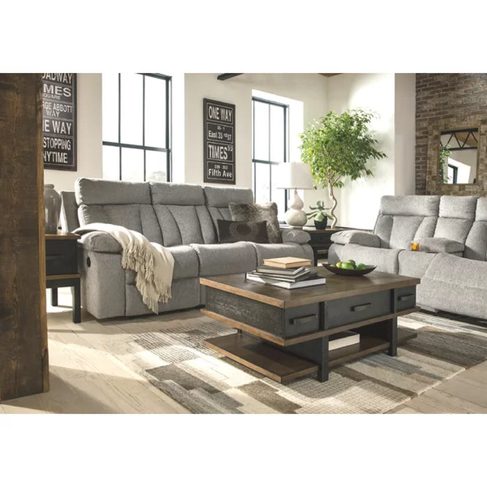 Plush Reclining Sofa with Cup Holders and Tabletop