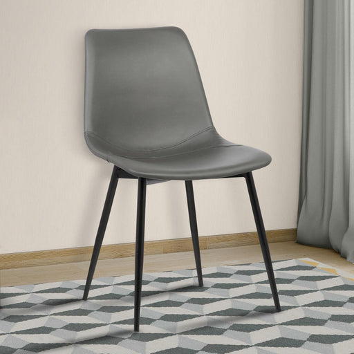 Monte Contemporary Dining Chair, Faux Leather, Black Powder Coated Metal Legs, Gray