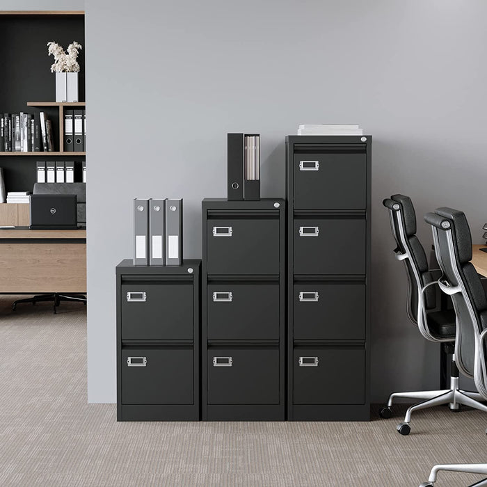 Black 4-Drawer Vertical File Cabinet with Lock