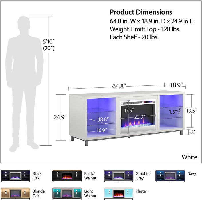 White TV Stand with Fireplace for 70″ Tvs