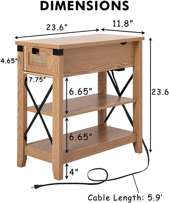 Rattan Nightstand with Flip Top and Storage Drawer