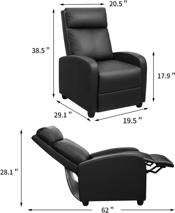 Black PU Leather Recliner Sofa with Thick Cushion