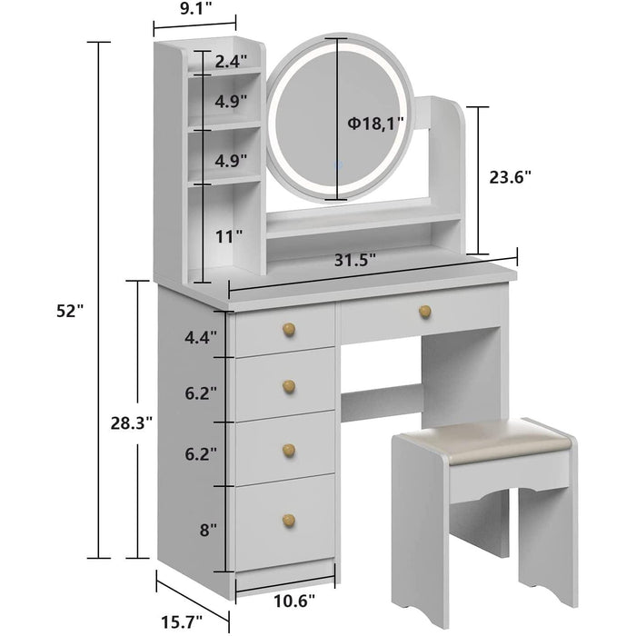 Vanity Desk Set with Lighted Mirror and Jewelry Organizer
