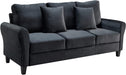 Modern Velvet 3-Seater Sofa with Pillows (Black)