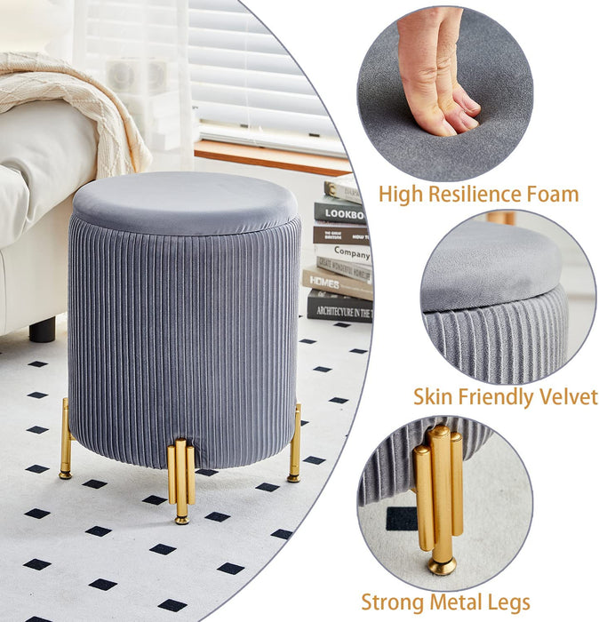 Grey Velvet Ottoman with 23Qt Storage and Support