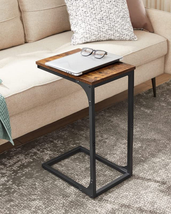Rustic C-Shaped Sofa Table with Metal Frame