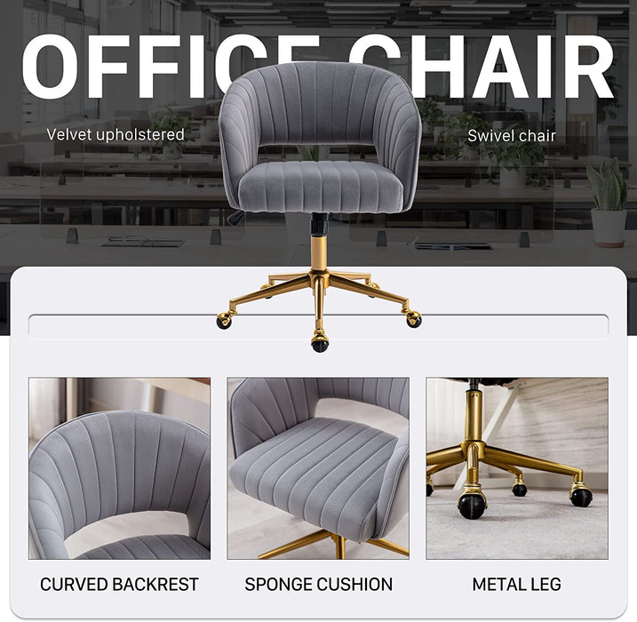 Gray Velvet Swivel Chair with Gold Base