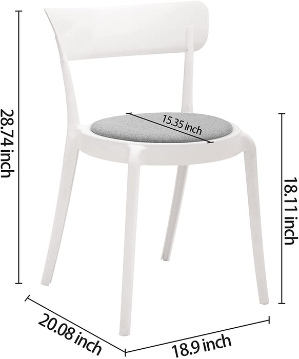 Armless Bistro Premium Plastic Dining Chair (Set of 2, White + Grey)