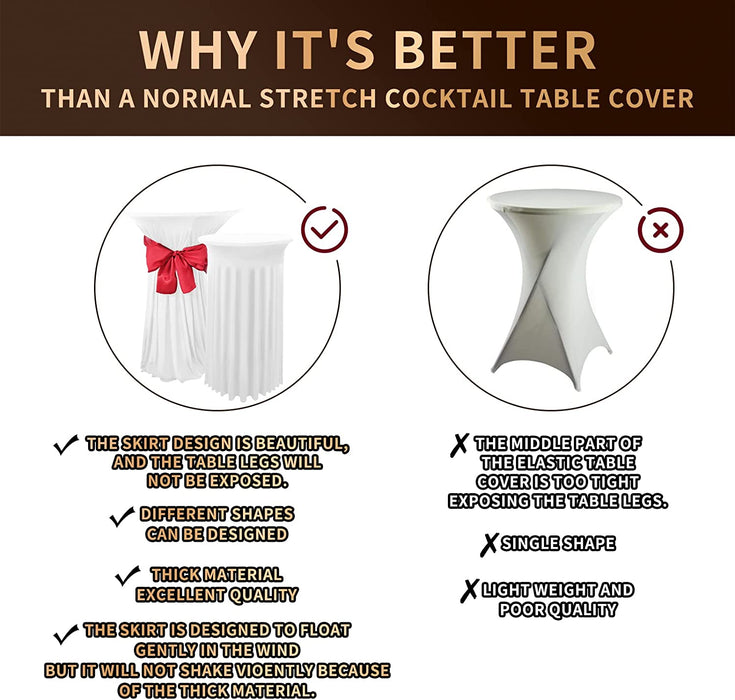White Spandex round Cocktail Table Covers - 2 Pack