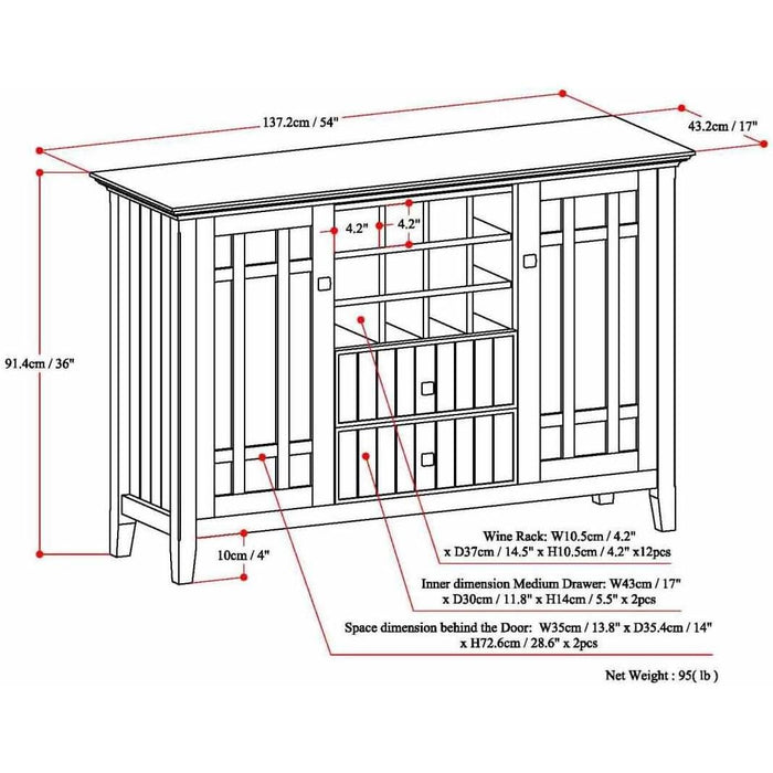 Fog Grey Solid Wood Transitional Sideboard Buffet and Wine Rack