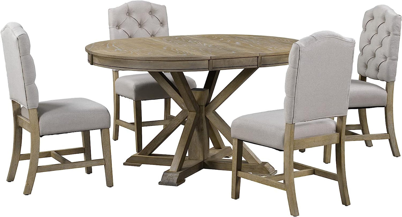 Farmhouse 5-Piece Dining Table Set with Extendable Table and 4 Comfortable Upholstered Chairs