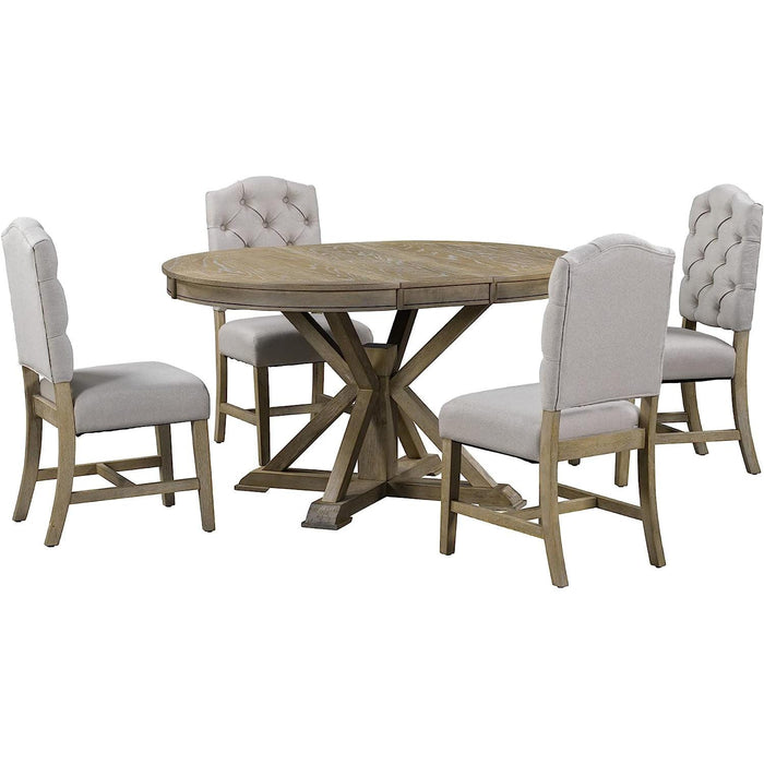 Farmhouse 5-Piece Dining Table Set with Extendable Table and 4 Comfortable Upholstered Chairs