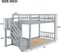 Twin over Twin Junior'S Low Bunk Bed, Storage Stairs, Wood, Grey