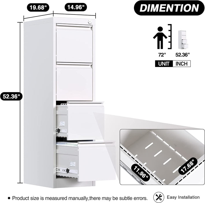Metal Vertical File Cabinet with Lock (White)