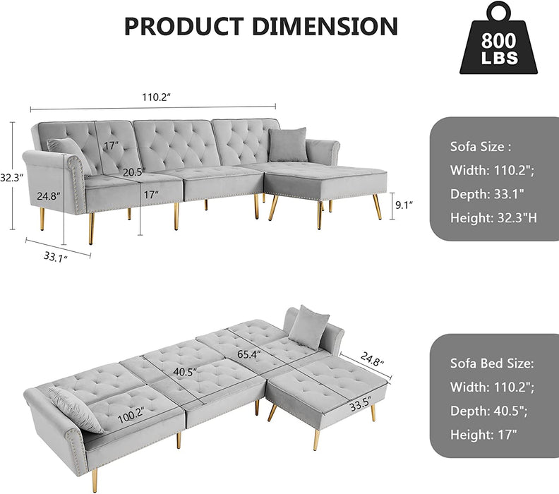 Light Gray Velvet Nailhead Sectional