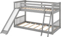 Grey Low Twin Bunk Bed with Slide and Ladder